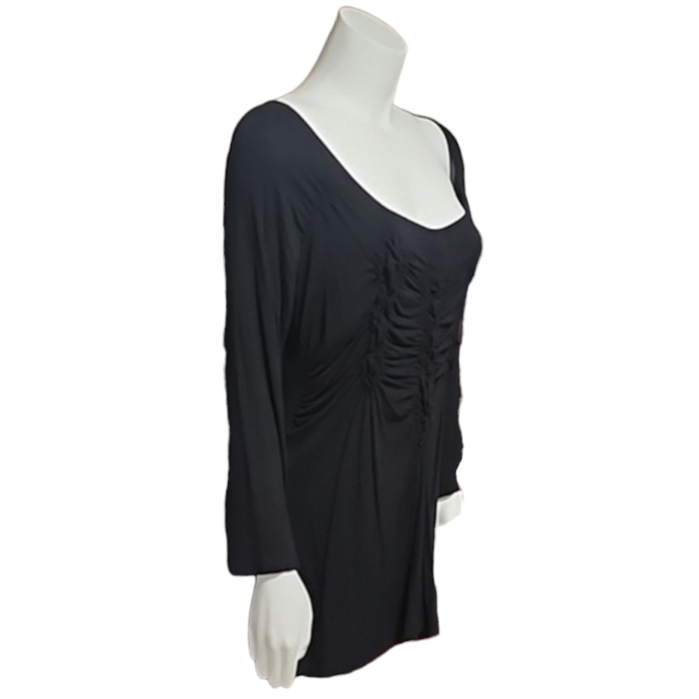 CABLE & GAUGE Black Ruched Long Sleeve Knit Top XL Scoopneck Casual Stretch - Picture 7 of 11